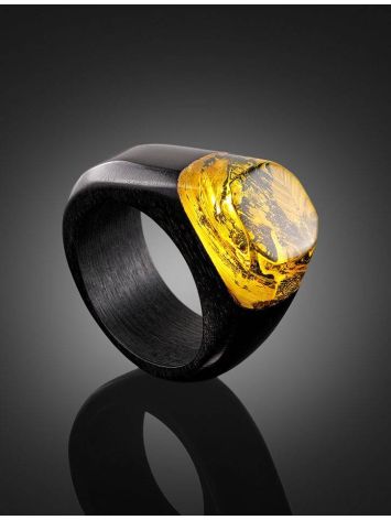 Hornbeam Wood Ring With Lemon Amber The Indonesia, Ring Size: 6.5 / 17, image , picture 2