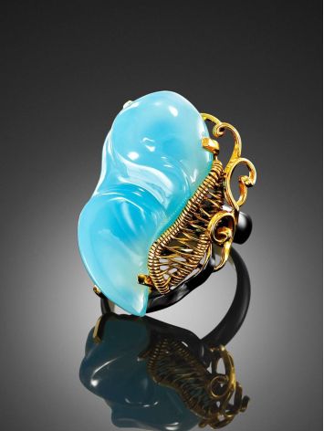 Mix Color Silver Cocktail Ring With Chalсedony The Serenade, Ring Size: Adjustable, image , picture 2