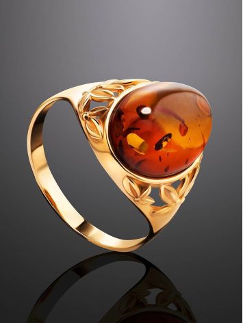 Gold-Plated Ring With Cognac Amber Stone The Carmen, Ring Size: 11 / 20.5, image , picture 2