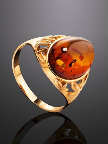 Cognac Amber Ring In Gold The Carmen, Ring Size: 10 / 20, image , picture 2
