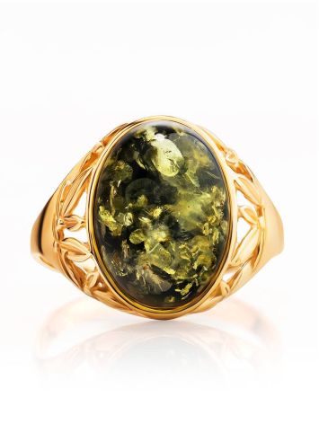 Green Amber Ring In Gold-Plated Silver The Carmen, Ring Size: 6 / 16.5, image , picture 4