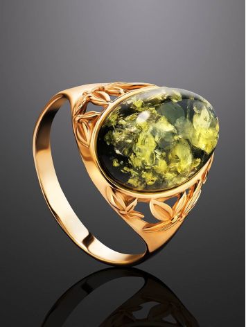 Green Amber Ring In Gold-Plated Silver The Carmen, Ring Size: 6 / 16.5, image , picture 2