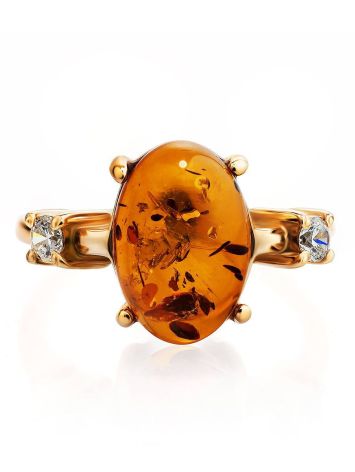 Gold-Plated Cocktail Ring With Cognac Amber And Crystals The Nostalgia, Ring Size: 10 / 20, image , picture 4