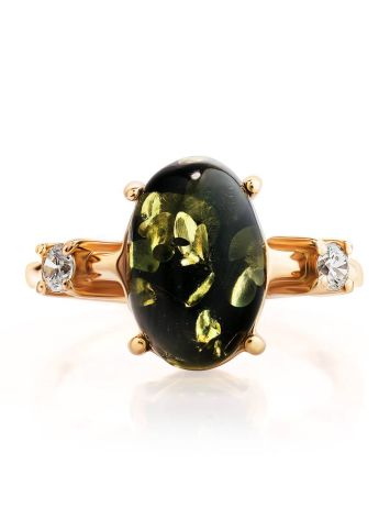 Classy Gold-Plated Ring With Green Amber And Crystals The Nostalgia, Ring Size: 12 / 21.5, image , picture 4