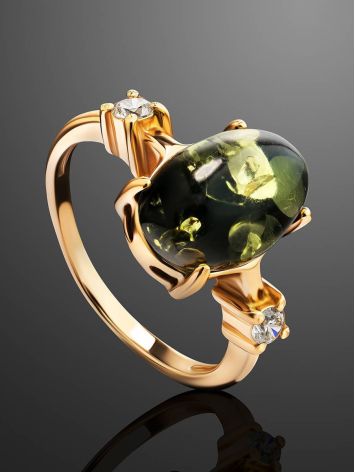 Classy Gold-Plated Ring With Green Amber And Crystals The Nostalgia, Ring Size: 11 / 20.5, image , picture 2