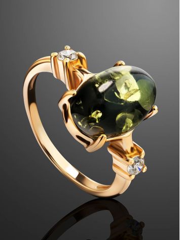 Classy Gold-Plated Ring With Green Amber And Crystals The Nostalgia, Ring Size: 12 / 21.5, image , picture 2