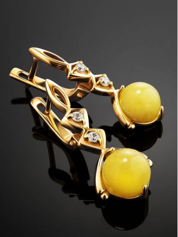 Drop Amber Earrings In Gold-Plated Silver With Crystals The Sambia, image , picture 2