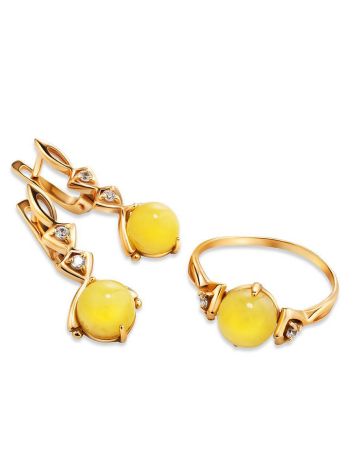 Drop Amber Earrings In Gold-Plated Silver With Crystals The Sambia, image , picture 4
