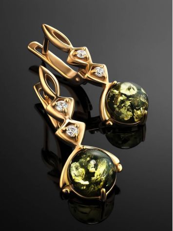 Drop Amber Earrings In Gold-Plated Silver With Crystals The Sambia, image , picture 2