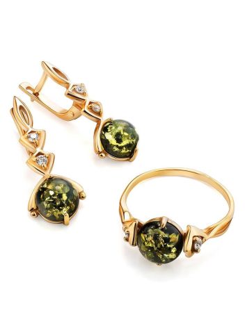 Green Amber Ring In Gold-Plated Silver With Crystals The Sambia, Ring Size: 12 / 21.5, image , picture 5