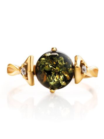 Green Amber Ring In Gold-Plated Silver With Crystals The Sambia, Ring Size: 12 / 21.5, image , picture 4