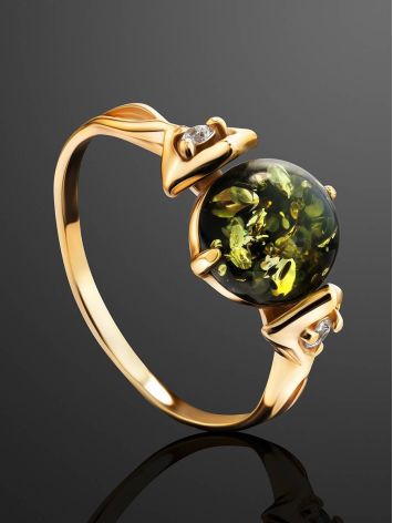 Green Amber Ring In Gold-Plated Silver With Crystals The Sambia, Ring Size: 12 / 21.5, image , picture 2