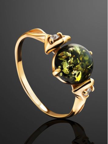 Green Amber Ring In Gold-Plated Silver With Crystals The Sambia, Ring Size: 11.5 / 21, image , picture 2