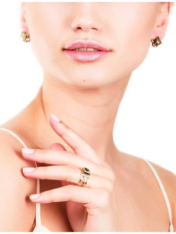 Geometric Green Amber Earrings In Gold-Plated Silver The Artemis, image , picture 2