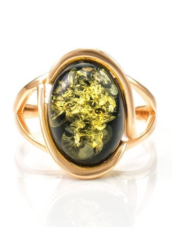 Bold Gold-Plated Ring With Green Amber The Strauss, Ring Size: 12 / 21.5, image , picture 3