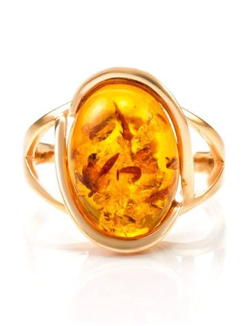 Gold-Plated Ring With Cognac Amber The Strauss, Ring Size: 12 / 21.5, image , picture 3