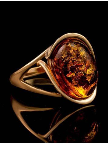 Gold-Plated Ring With Cognac Amber The Strauss, Ring Size: 12 / 21.5, image , picture 4