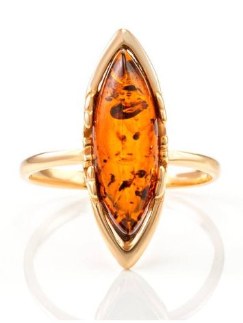 Adorable Gold-Plated Ring With Cognac Amber The Ballade, Ring Size: 6 / 16.5, image , picture 4