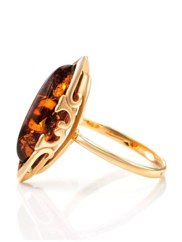Adorable Gold-Plated Ring With Cognac Amber The Ballade, Ring Size: 6 / 16.5, image , picture 5