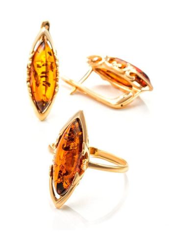 Elegant Gold-Plated Earrings With Cognac Amber The Ballade, image , picture 6