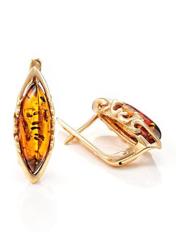 Elegant Gold-Plated Earrings With Cognac Amber The Ballade, image , picture 3