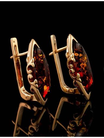Elegant Gold-Plated Earrings With Cognac Amber The Ballade, image , picture 5