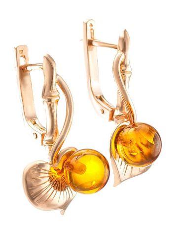 Cognac Amber Earrings In Gold-Plated Silver The Kalina, image , picture 3