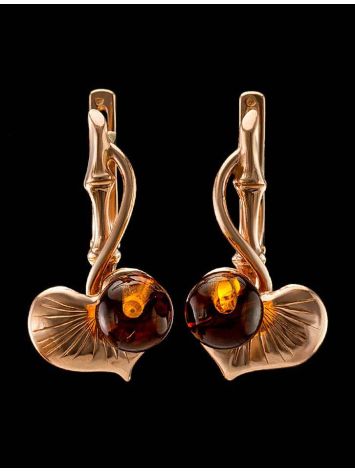 Cognac Amber Earrings In Gold-Plated Silver The Kalina, image , picture 4