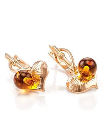 Cognac Amber Earrings In Gold-Plated Silver The Kalina, image , picture 5