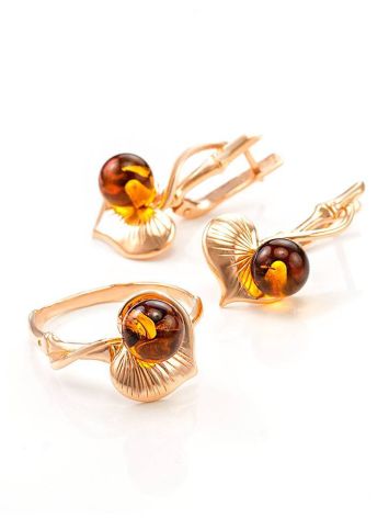 Cognac Amber Earrings In Gold-Plated Silver The Kalina, image , picture 6
