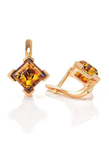 Cognac Amber Earrings In Gold-Plated Silver The Artemis, image , picture 3