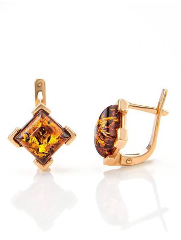 Cognac Amber Earrings In Gold-Plated Silver The Artemis, image , picture 4
