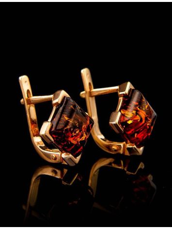 Cognac Amber Earrings In Gold-Plated Silver The Artemis, image , picture 2
