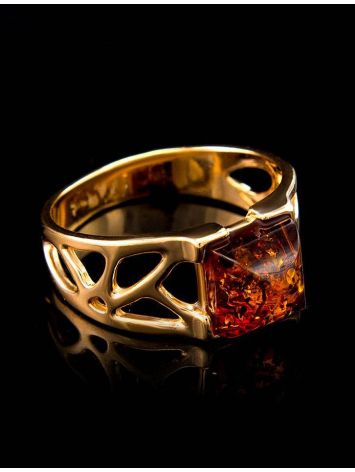 Bold Gold-Plated Ring With Cognac Amber The Artemis, Ring Size: 10 / 20, image , picture 2