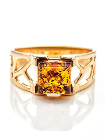Bold Gold-Plated Ring With Cognac Amber The Artemis, Ring Size: 13 / 22, image , picture 3