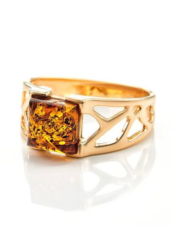 Bold Gold-Plated Ring With Cognac Amber The Artemis, Ring Size: 13 / 22, image , picture 4
