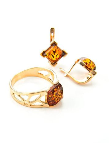 Cognac Amber Earrings In Gold-Plated Silver The Artemis, image , picture 5