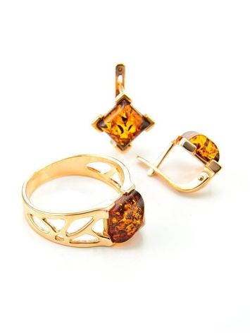 Bold Gold-Plated Ring With Cognac Amber The Artemis, Ring Size: 10 / 20, image , picture 5