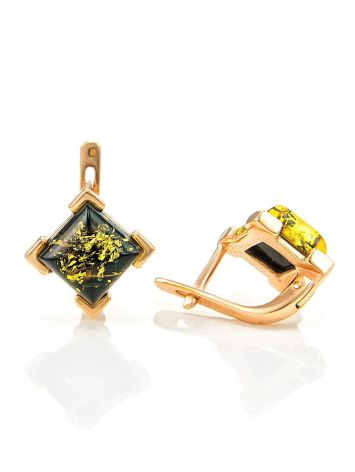 Geometric Green Amber Earrings In Gold-Plated Silver The Artemis, image , picture 4