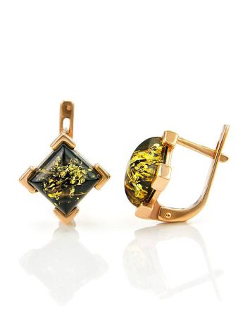 Geometric Green Amber Earrings In Gold-Plated Silver The Artemis, image , picture 3