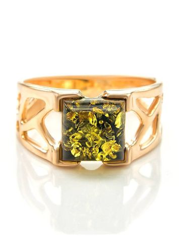 Green Amber Ring In Gold-Plated Silver The Artemis, Ring Size: 5.5 / 16, image , picture 3