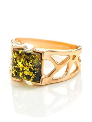 Green Amber Ring In Gold-Plated Silver The Artemis, Ring Size: 13 / 22, image , picture 4