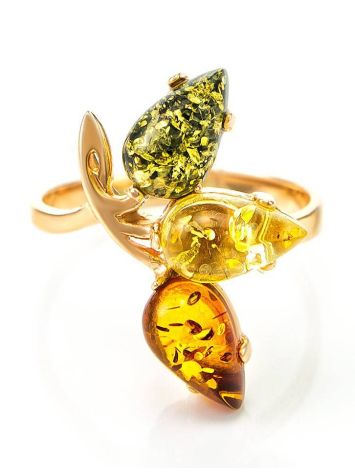 Adorable Multicolor Amber Ring In Gold-Plated Silver The Dandelion, Ring Size: 13 / 22, image , picture 3
