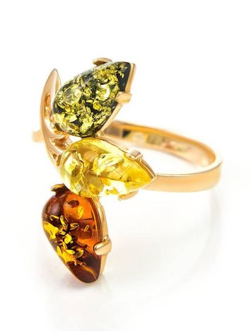 Adorable Multicolor Amber Ring In Gold-Plated Silver The Dandelion, Ring Size: 12 / 21.5, image , picture 4