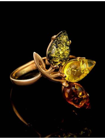 Adorable Multicolor Amber Ring In Gold-Plated Silver The Dandelion, Ring Size: 13 / 22, image , picture 5