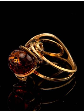 Gold-Plated Ring With Cognac Amber The Flamenco, Ring Size: Adjustable, image , picture 5