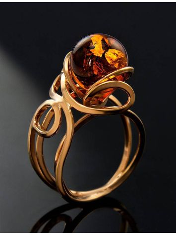 Gold-Plated Ring With Cognac Amber The Flamenco, Ring Size: Adjustable, image , picture 2