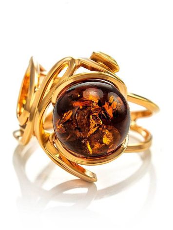 Gold-Plated Ring With Cognac Amber The Flamenco, Ring Size: Adjustable, image , picture 4