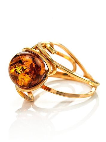 Gold-Plated Ring With Cognac Amber The Flamenco, Ring Size: Adjustable, image , picture 6