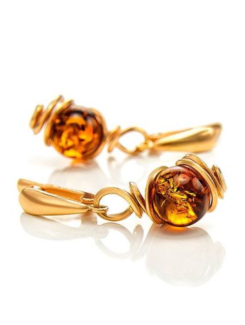 Drop Amber Earrings In Gold-Plated Silver The Flamenco, image , picture 4